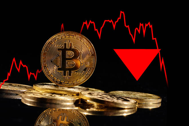 Bitcoin red down arrow, FX Empire