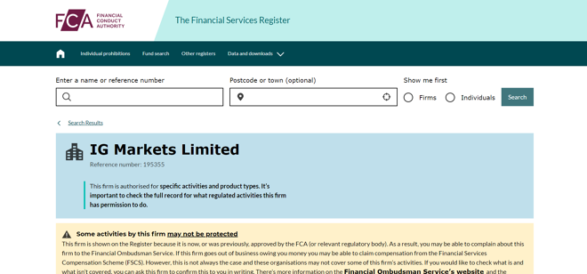 IG Markets Limited on the FCA Register