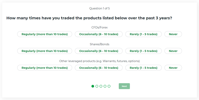 Zero Markets’ client categorization questionnaire