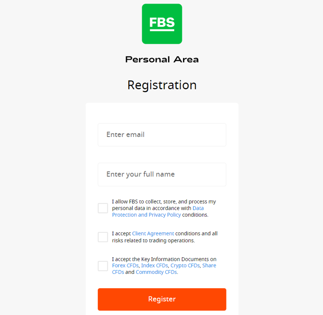 FBS’s account registration form
