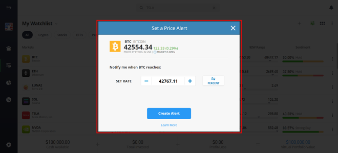 eToro Price Alerts