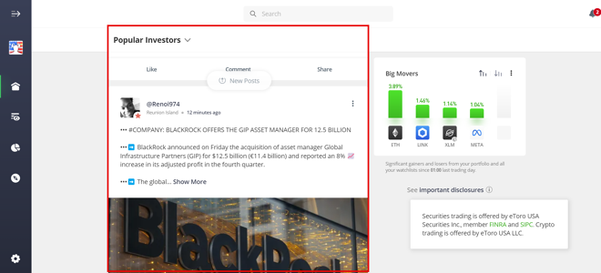 eToro Popular Investors Feed