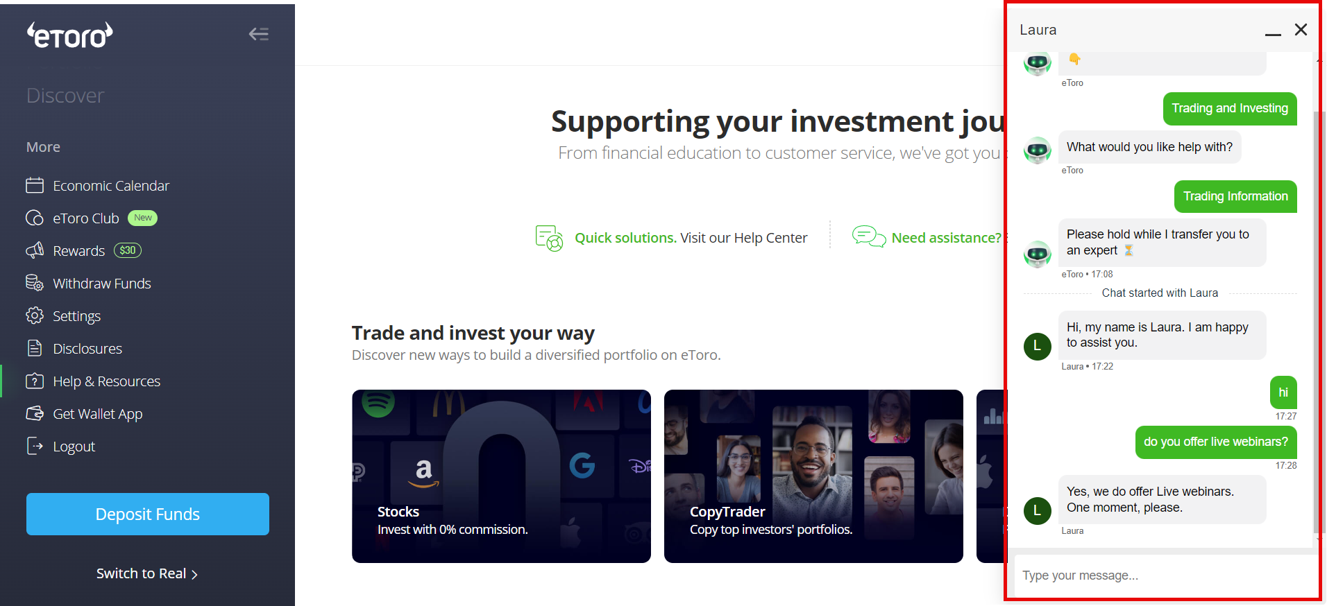 eToro US Chat Support