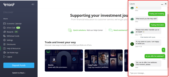 eToro US Chat Support