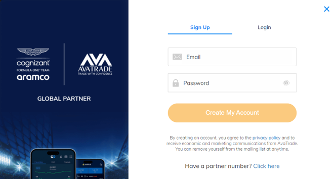 AvaTrade’s account registration form