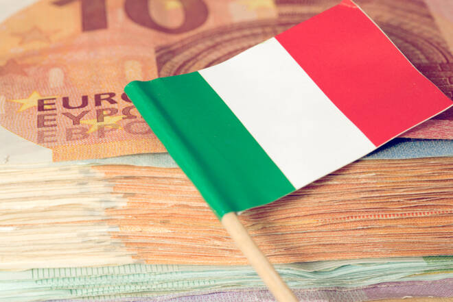Flag of Italy and Euro bills, FX Empire
