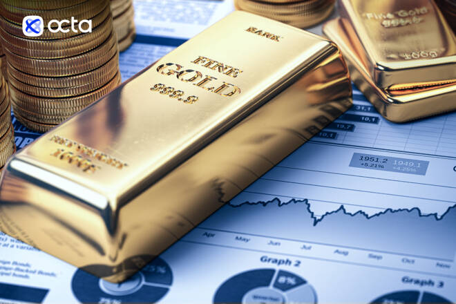 Gold bullion and Octa logo, FX Empire