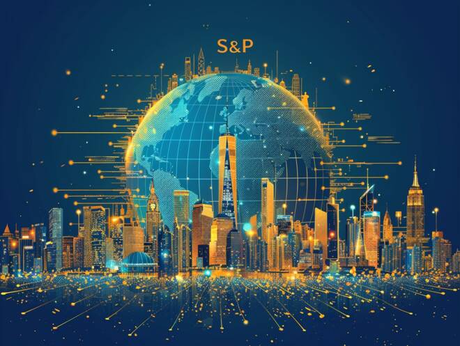 S&P logo on a global world, FX Empire