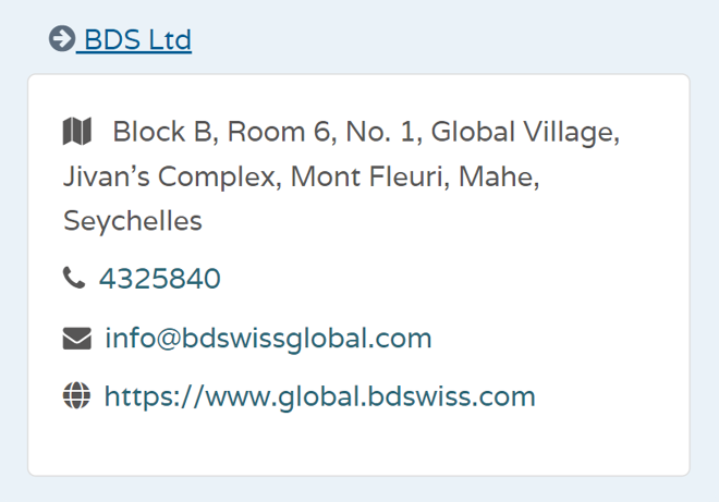 BDS Ltd’s licensing information on fsaseychelles.sc