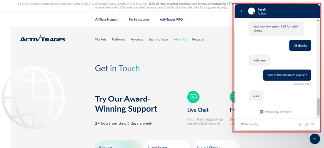 ActivTrades Live Chat Support