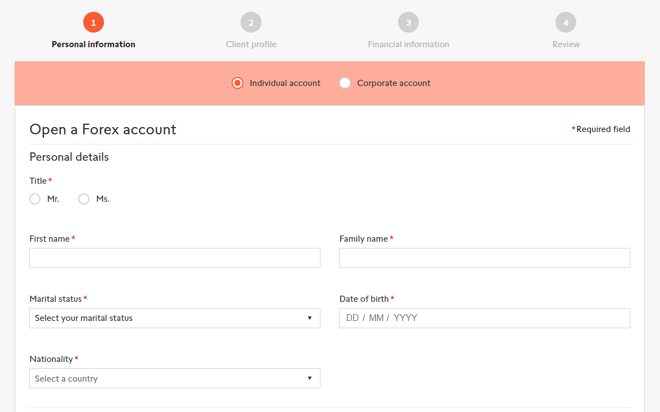 Swissquote’s account registration form (continued)
