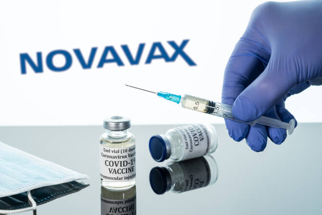 Novavax logo and vaccine, FX Empire