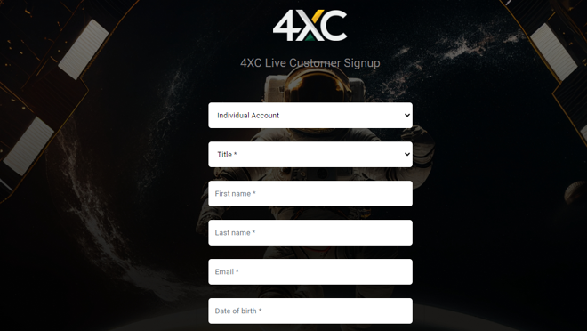 Account opening form at 4XC