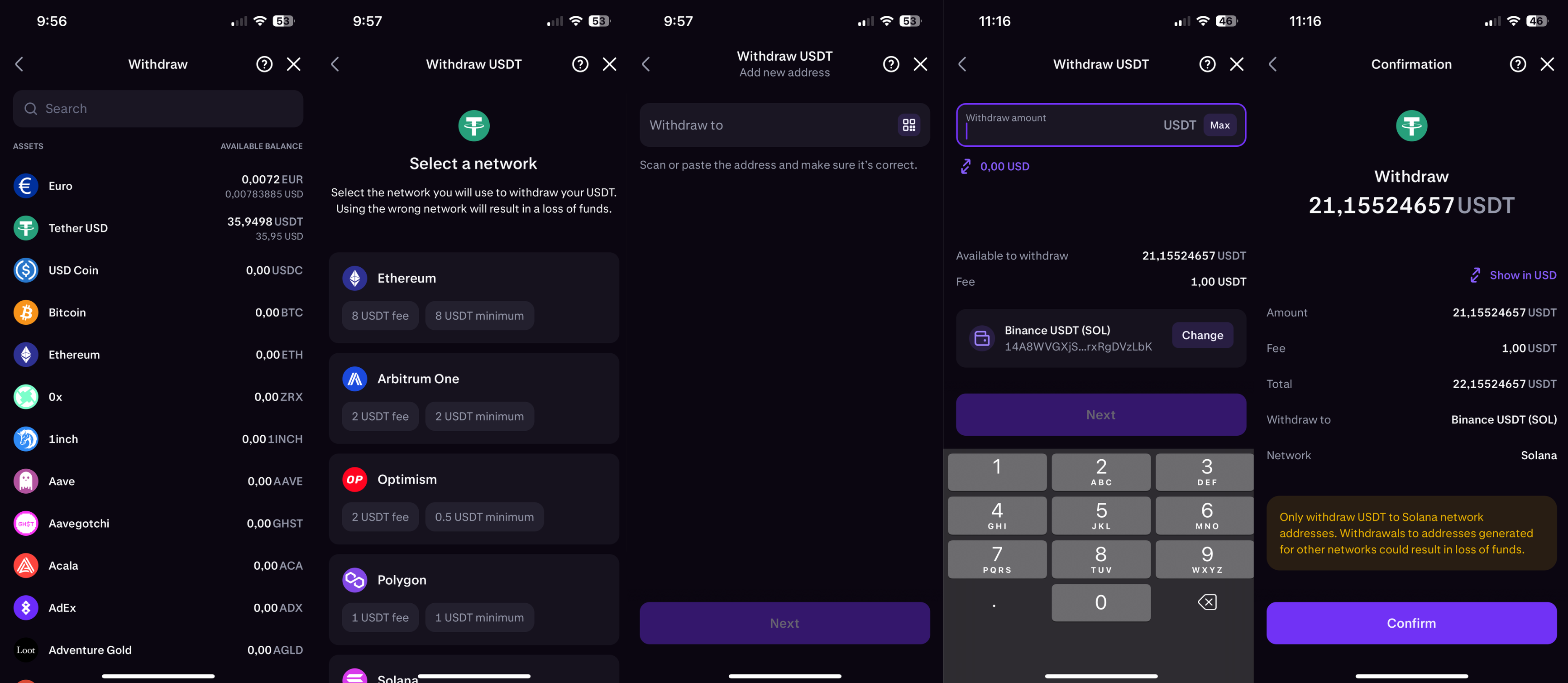 Proceso de retiro con criptomonedas