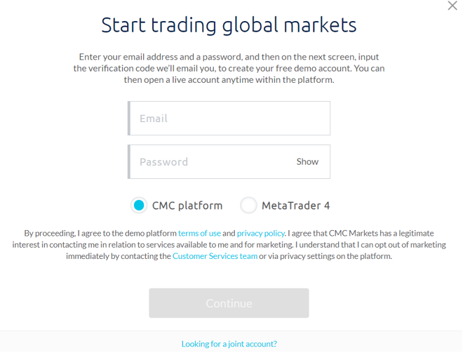 CMC Markets registration form