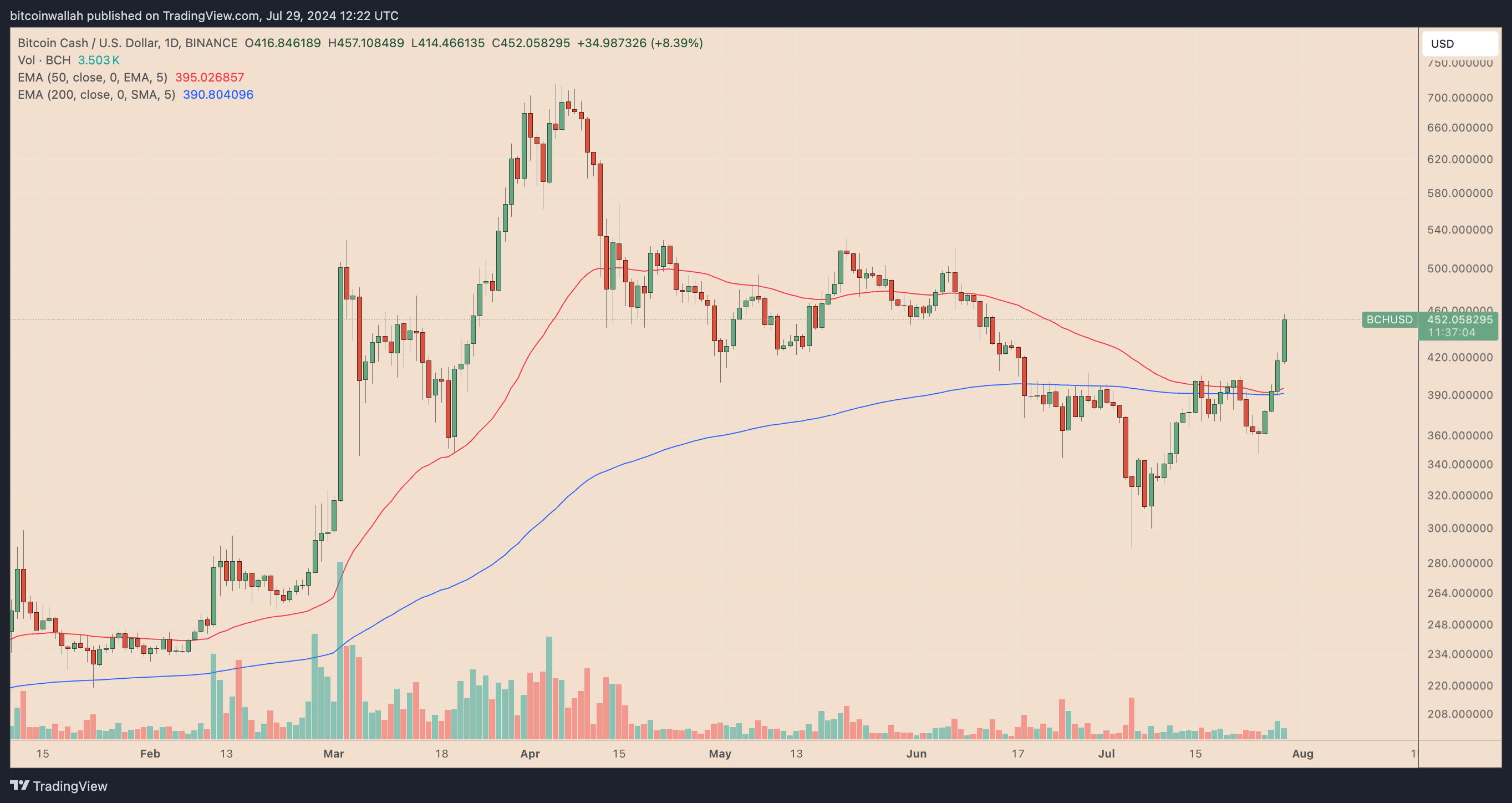 BCHUSD daily price performance chart