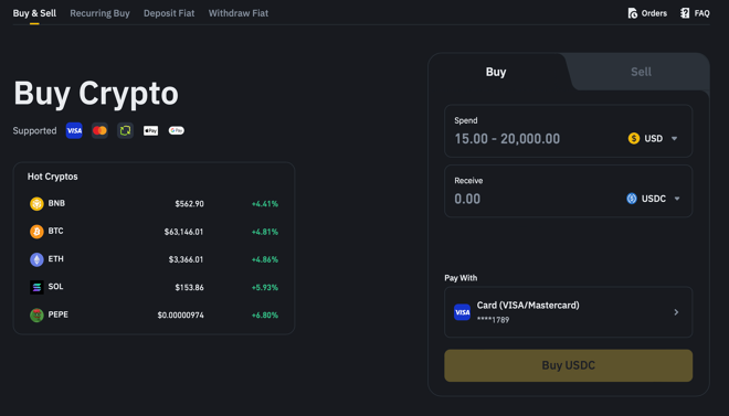 Binance One-Click Buy Platform