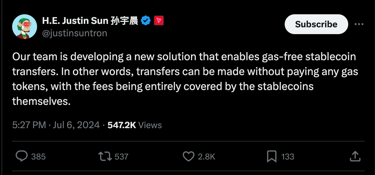 Justin Sun tweet