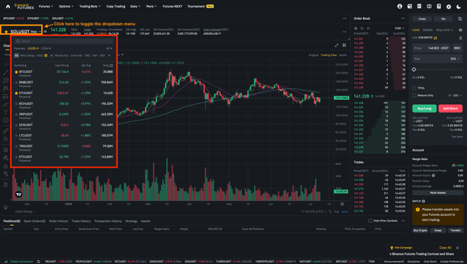 Binance Desktop Market Search