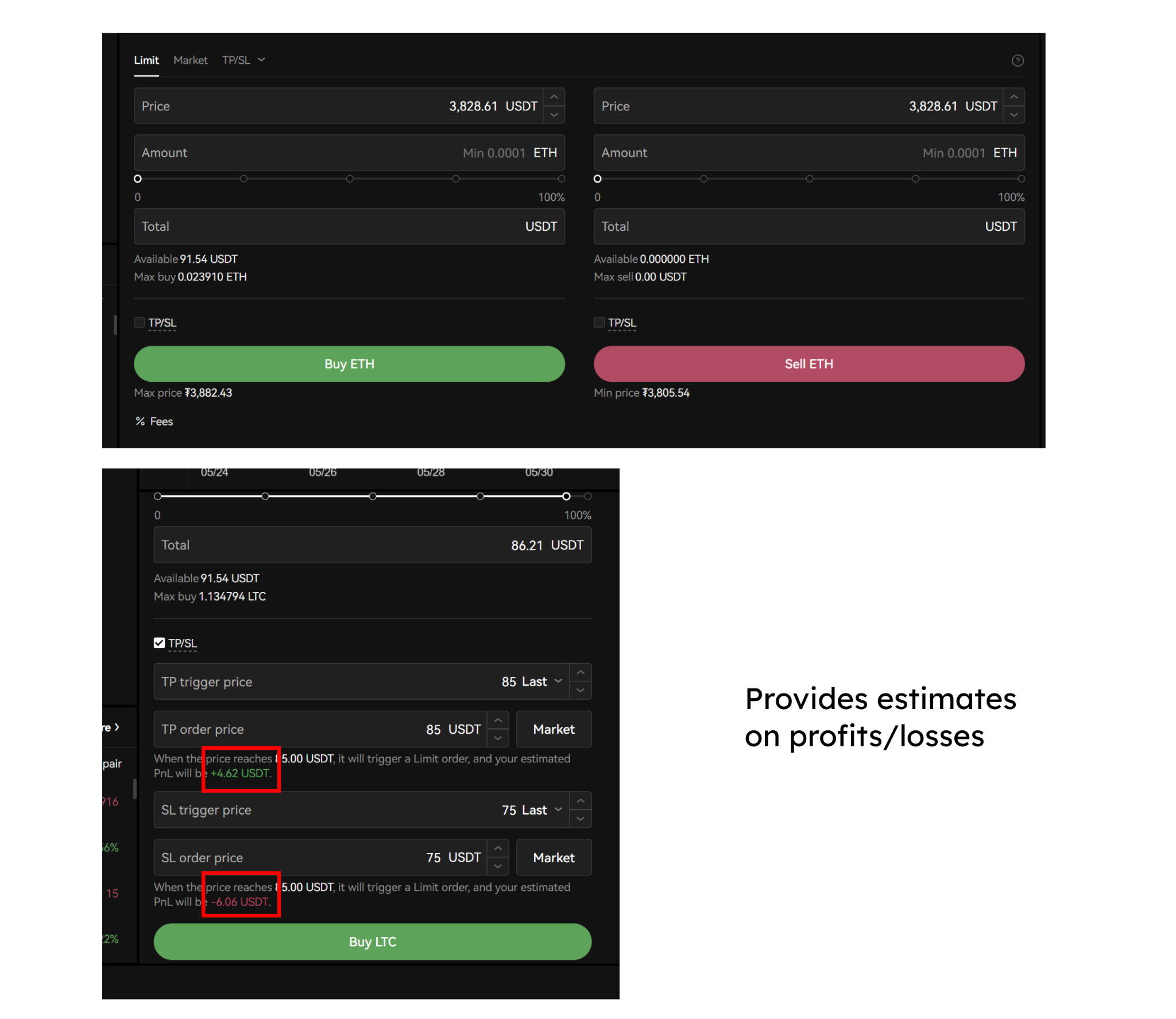 Opciones de ejecución y de stop loss en la versión de escritorio