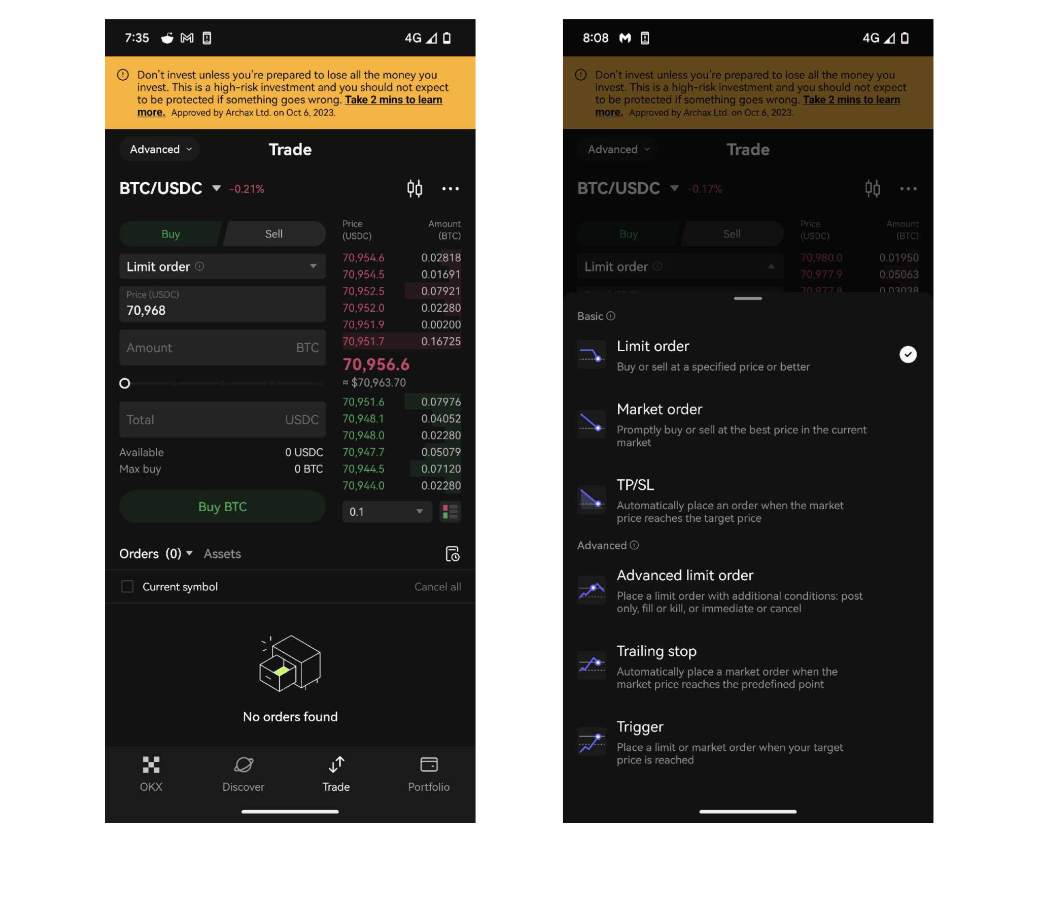 Interfaz avanzada de trading en el móvil