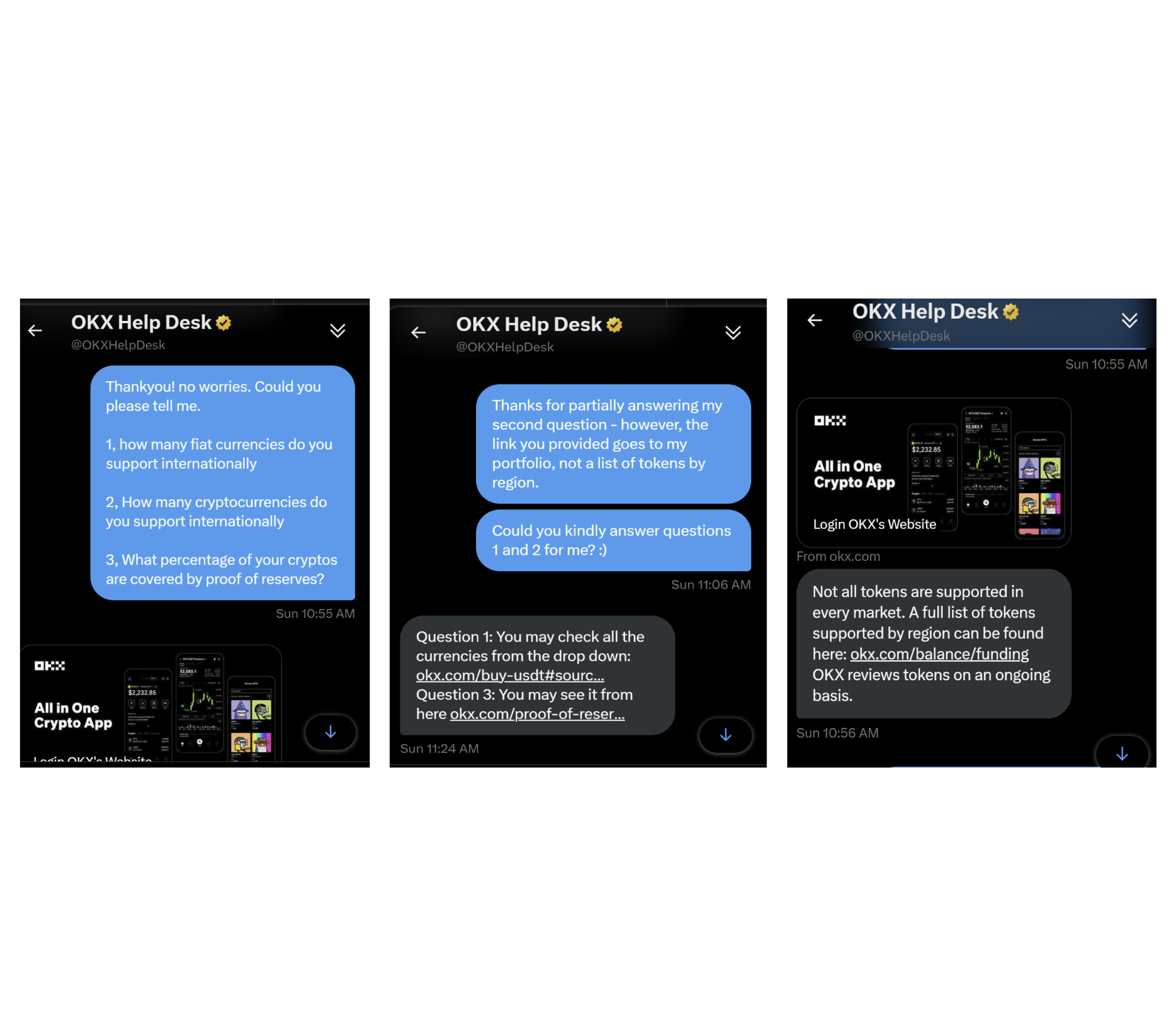 Conversación con un representante de OKX desde la cuenta de OKX Help Desk en X