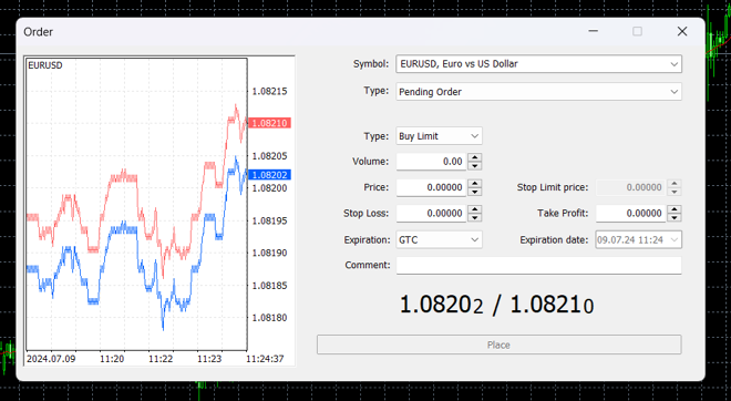 MetaTrader 5’s order placing