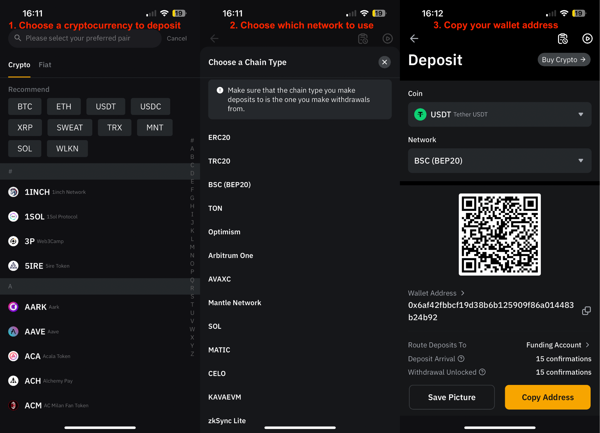 Avviare un deposito tramite Crypto Network