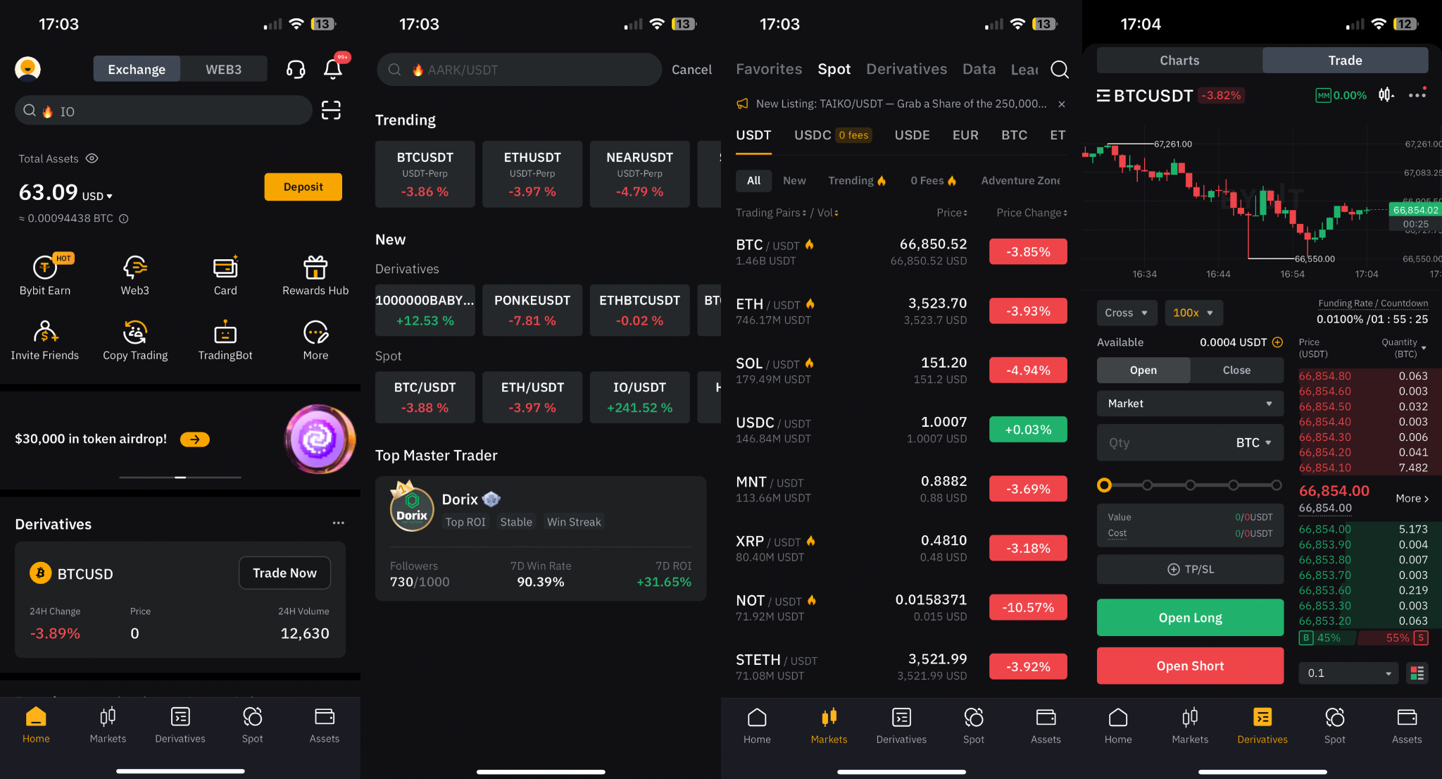 Interfaz de usuario móvil de Bybit y su formulario de órdenes