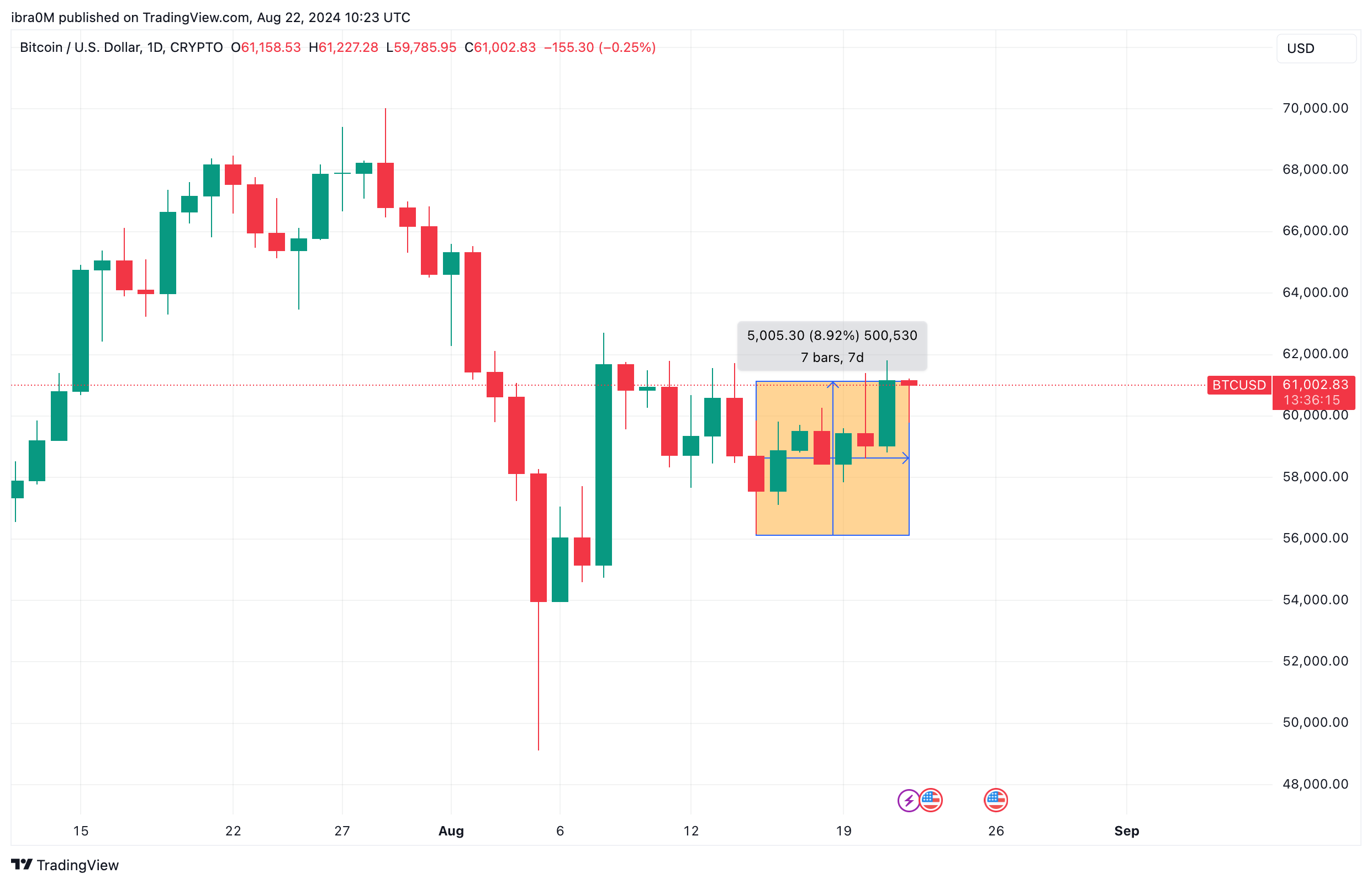 Bitcoin Price Analysis, Aug 2024 | BTCUSD | TradingView