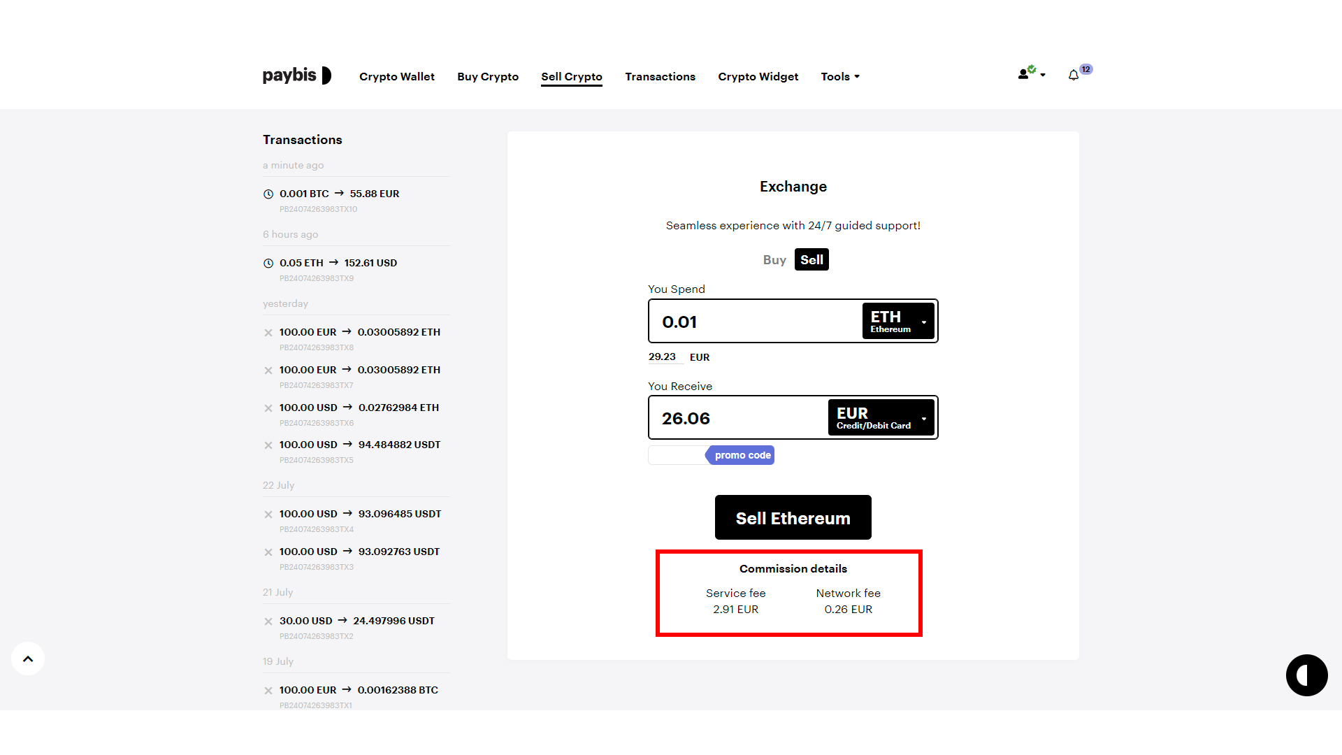 Paybis is fully transparent about all the transaction fees