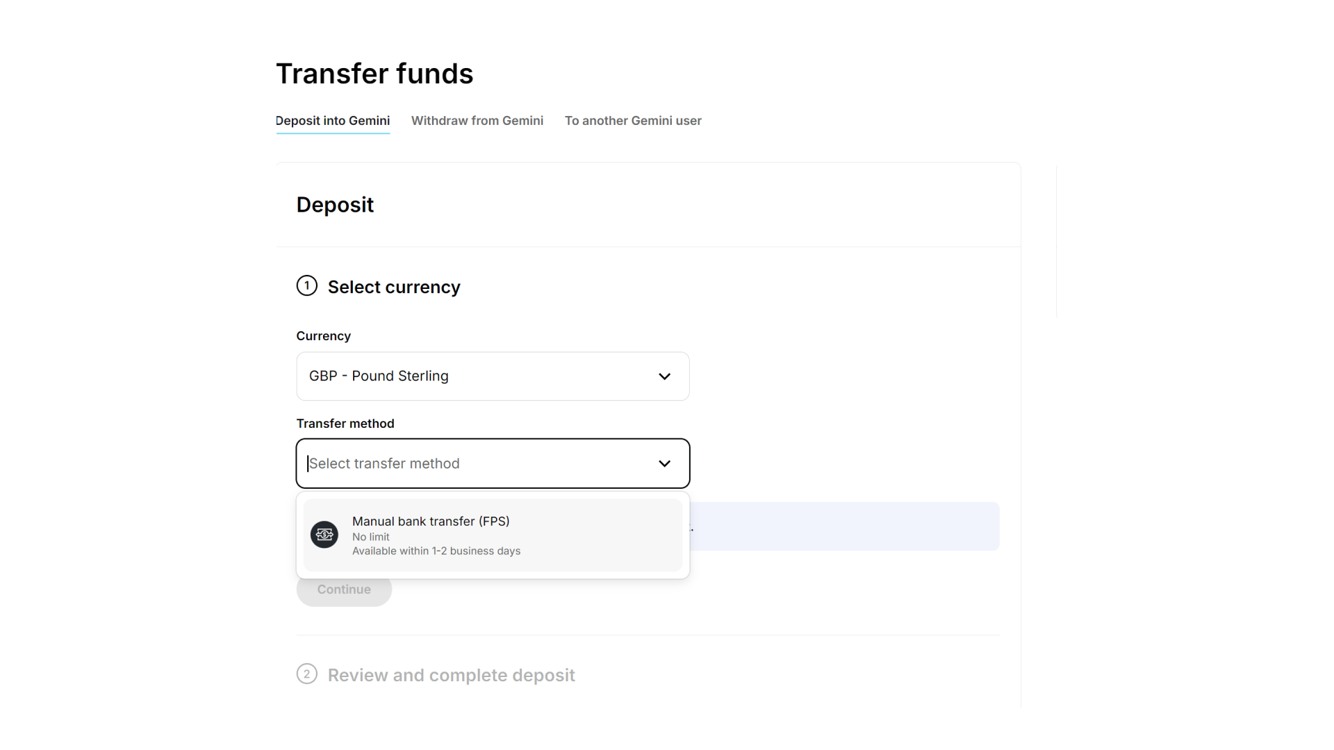 Transfer Funds on Gemini