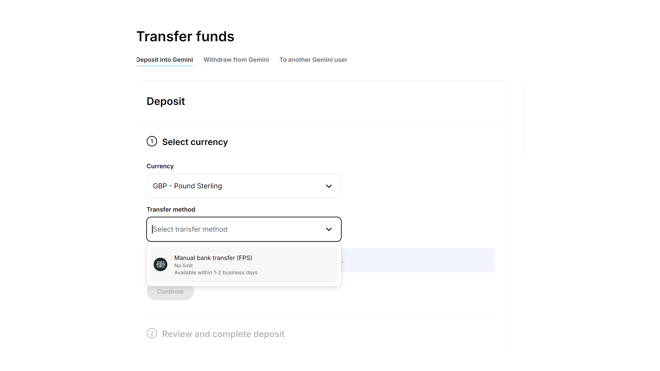 Transfer Funds on Gemini