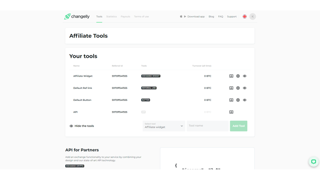 Changelly offers many different widgets and tools for those who wish to participate in its referral program