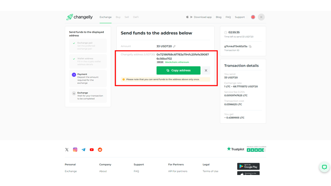 Changelly provides its own wallet address for exchanging funds