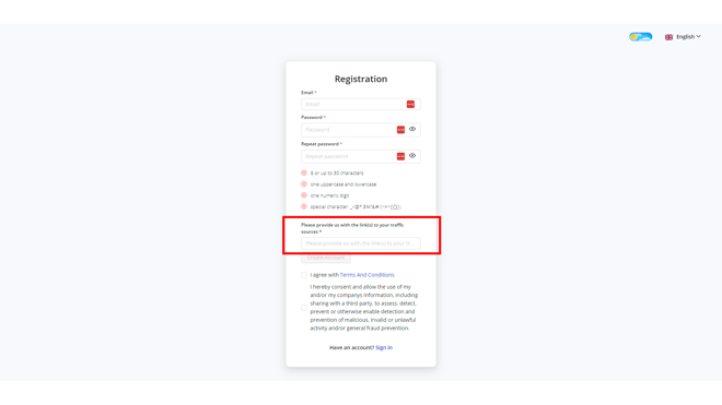 To participate in the hybrid earning program on Changelly, you must provide the links to your traffic sources upon registration