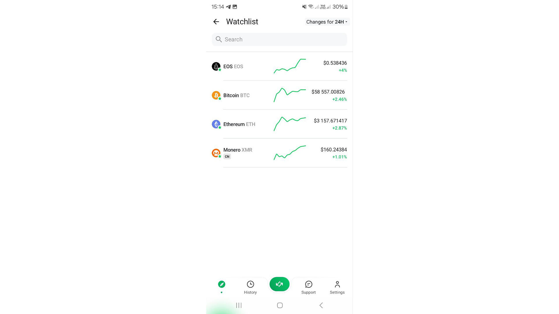 Le uniche misure di sicurezza offerte da Changelly Mobile sono gli indirizzi recenti e salvati