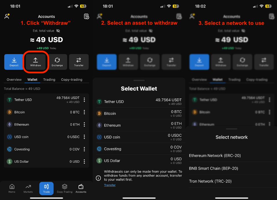 Procedura di prelievo crypto