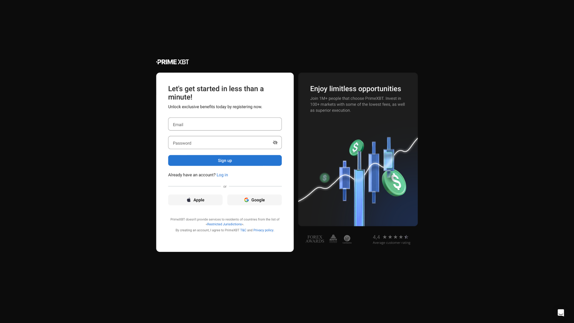 PrimeXBT Sign-Up Page