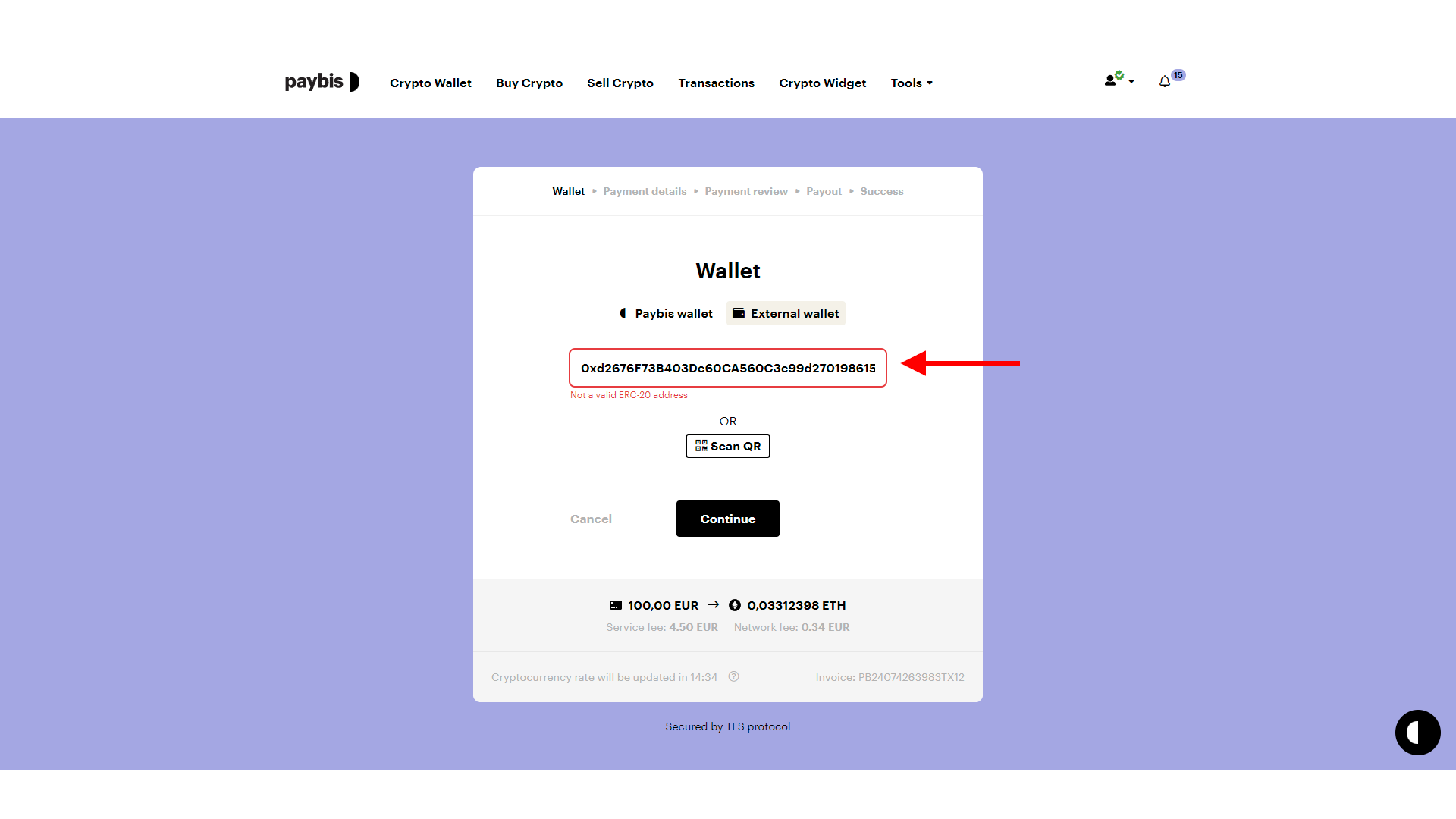 If you make a typo in a wallet address, you simply won’t be able to move to the next step