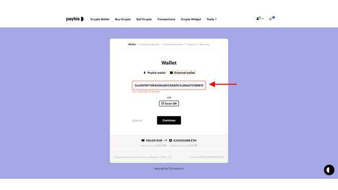 If you make a typo in a wallet address, you simply won’t be able to move to the next step