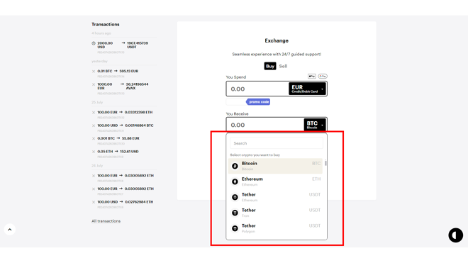 The selection of cryptos on Paybis is not too big compared to other centralized exchanges