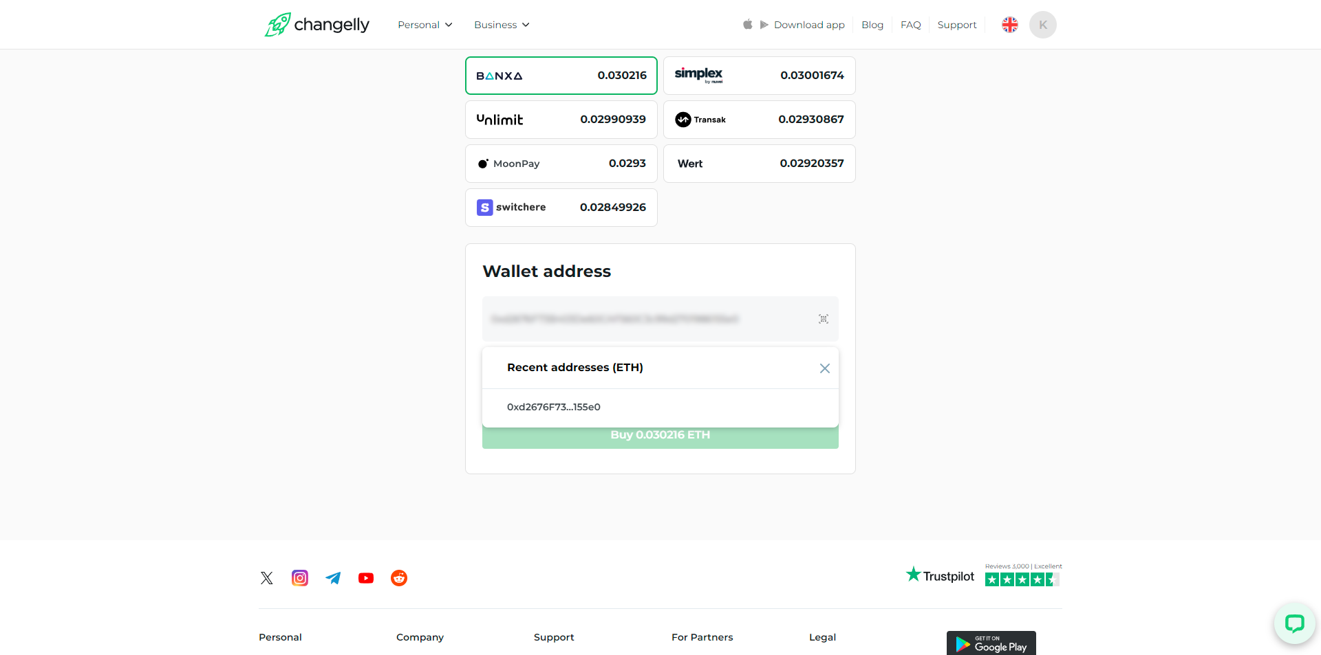 On Changelly, you can use recent addresses for repeated purchases