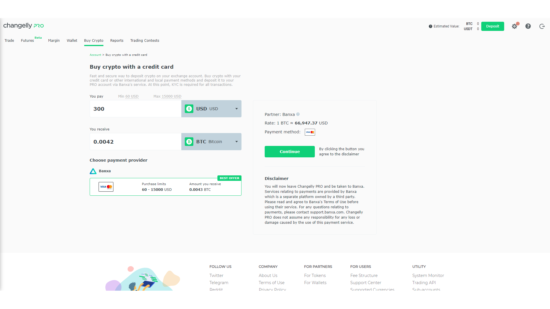 Changelly Pro ha limiti di deposito diversi rispetto alla versione Basic