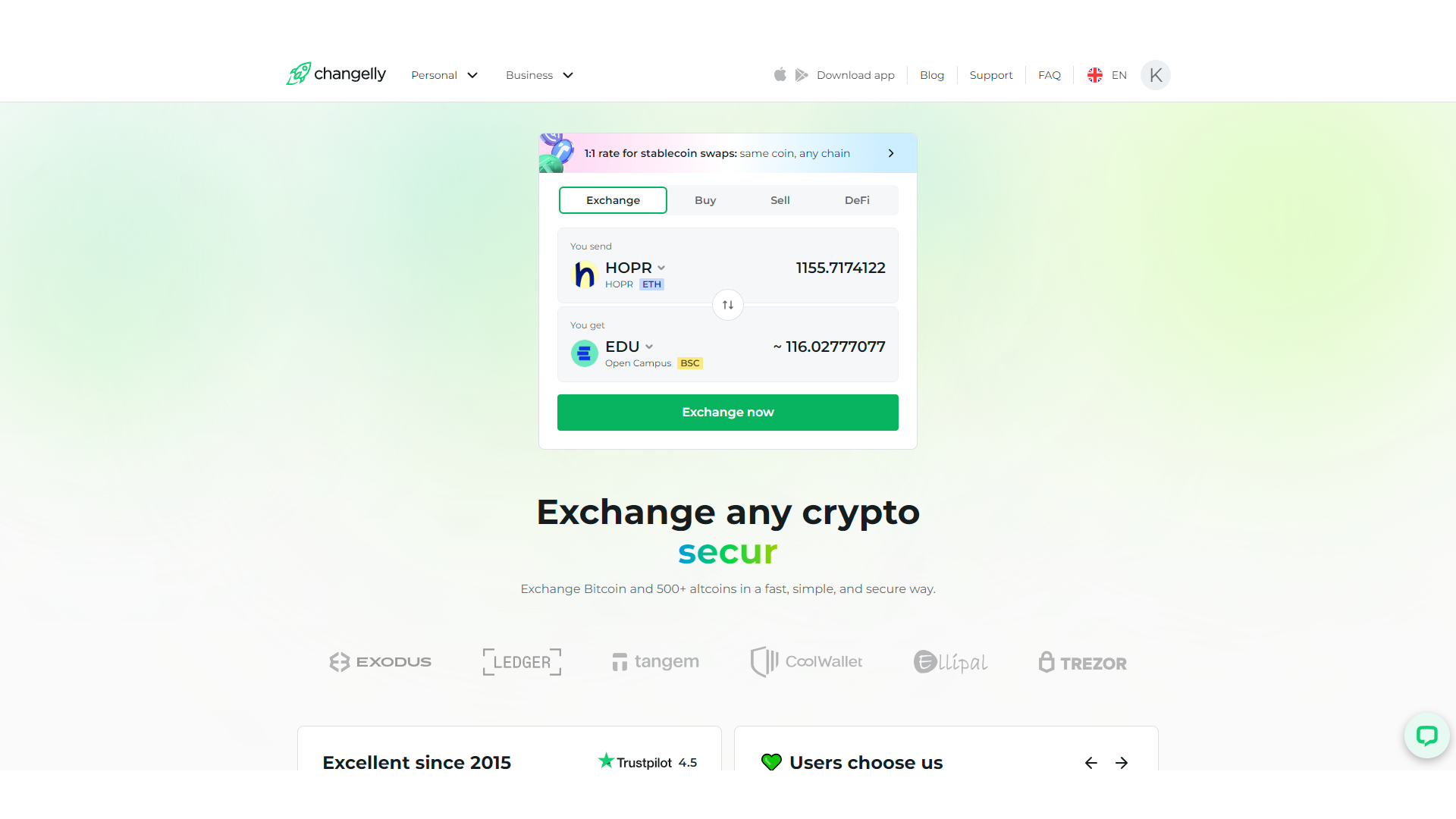 Changelly offers sufficient liquidity even for the most rare assets