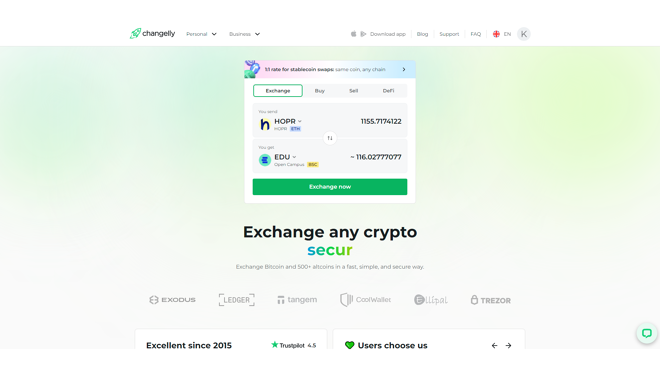 Changelly offers sufficient liquidity even for the most rare assets