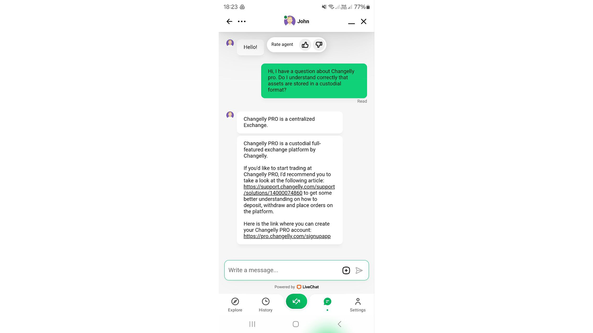 L’operatore della live chat è stato veloce ed utile