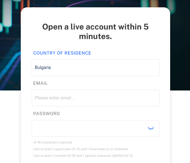 VT Markets’ account registration form