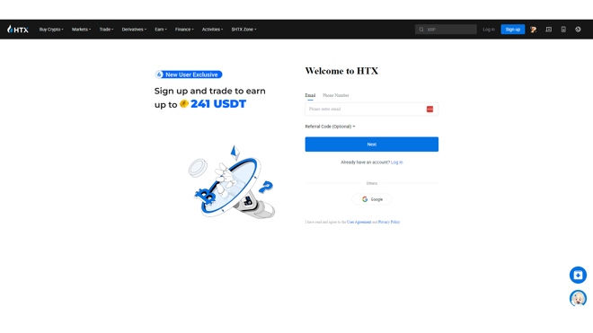 Creating an account on HTX is quite simple