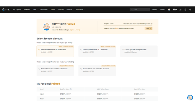 Enable fee discounts with HTX or TRX